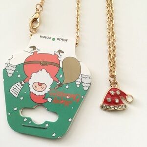 New Gold Tone Santa Hat Charm Necklace